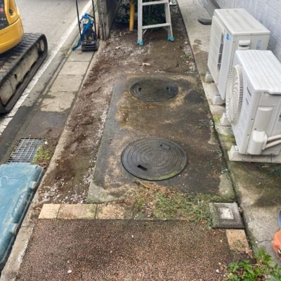 ブロック塀を撤去しての浄化槽転換工事画像